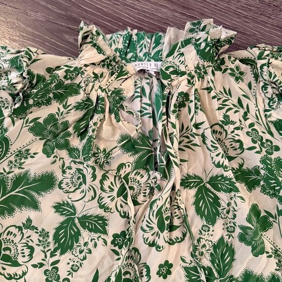 Hunter Bell Magnolia Green Cream Silk Ruffle Blouse - Picture 2 of 8
